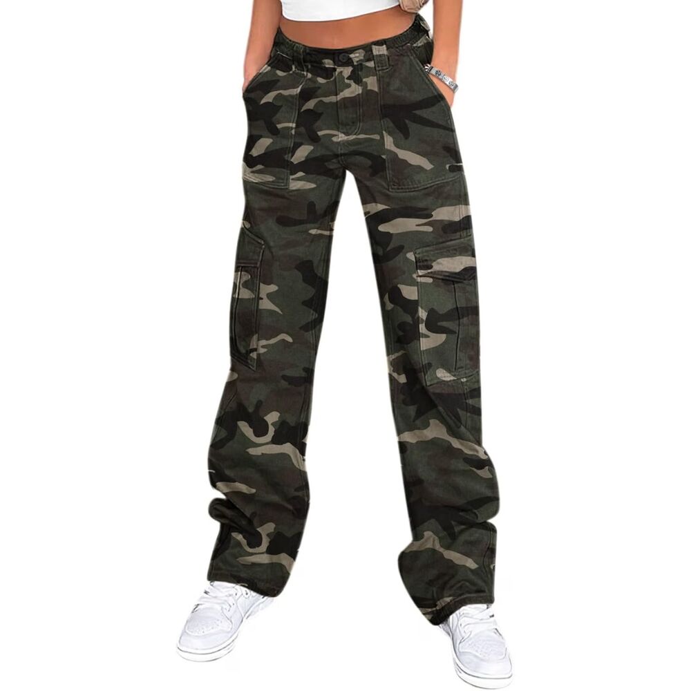Cargo High Waisted Y2K Casual Pants Baggy Stretchy Wide Leg, Large, 3G-207B004